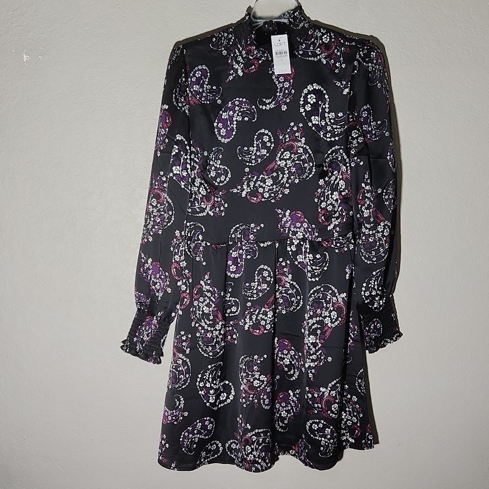 Loft Dress Size 4 Paisley Midi Black Purple Floral New Witchy Goth